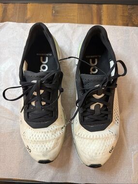 On Running Women's Cloudboom Running Shoes in White, Black and Light Green
